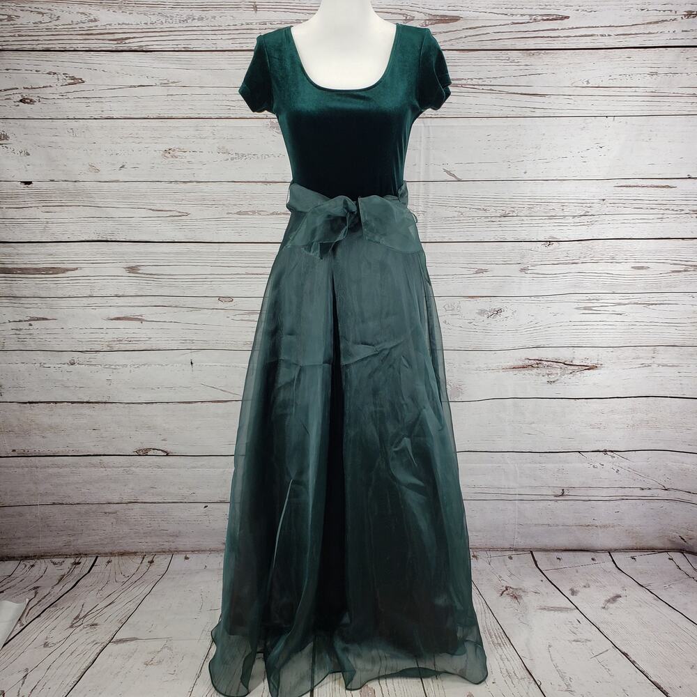 Jody California Green Velvet Chiffon Bow Tie Formal Dress Size 5